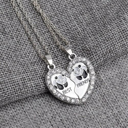 BEST FRIENDS Necklace 2 Part Broken Heart Pendant Animal Panda Anchors Penguin Crystal Pendant Necklace Friendship Jewelry