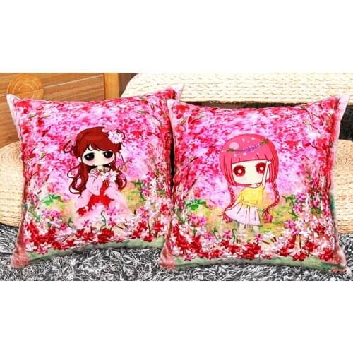1pair 45x45cm Cartoon Ribbon embroidery kit pillow cushion cover car sofa set handcraft DIY handmade needlework art home decor