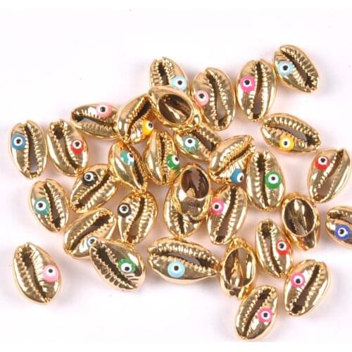 10pcs Gold Plated Evil Eyes Pattern Seashells Nautical Home Decor Natural Shells For Jewelry Bracelet DIY Craft Scrapbook tr0358