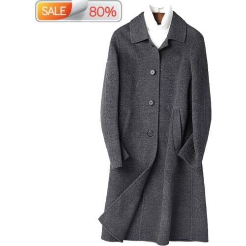 100% Wool Coat Autumn Winter Men Handmade Double-sided Woolen Coats Streetwear Long Jacket P-SA1A3Z ND1407
