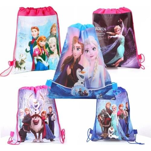 12pcs Disney Frozen Princess Anna Elsa Theme Girls Favor Birthday Non-woven Fabric Swimming Gift Drawstring Pocket Supplies