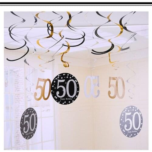 12pcs/set Hanging Swirl Decorations Happy Birthday Fossil Ceiling Spiral Ornaments for Anniversary Birthday Party Decoration