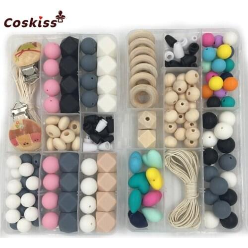 2pc DIY Baby Teether Accessories Geometry Hexagonal Round Silicone Bead Wooden Pacifier Clip Breakaway Safety Clasp For Bracele