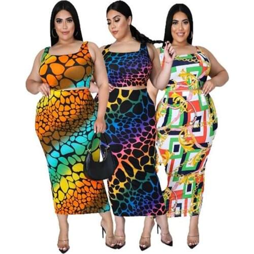 2021 summer womens casual skirt suit Sexy printed camisole Plus size womens bottom skirt long skirt
