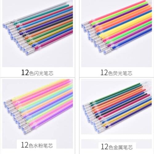48pcs Colorful Fluorescent Gel Ink Pen Refills Water-color pen Marker Pens Refill Stationery Neon Set