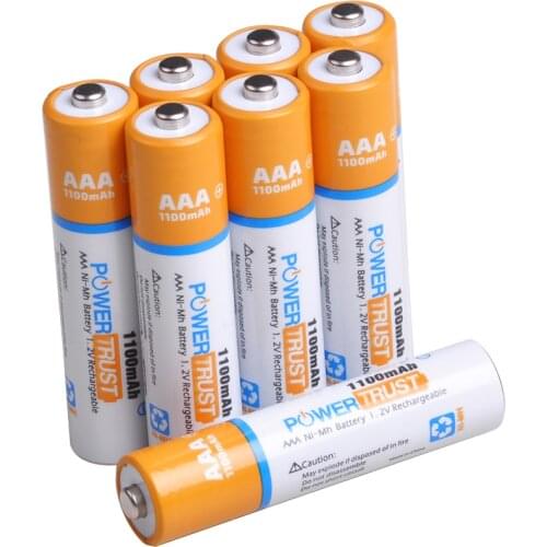 PowerTrust 8 Packs 1100mAh 1.2V AAA Ni-MH Rechargeable Battery for AA AAA Batteries (Case Included)