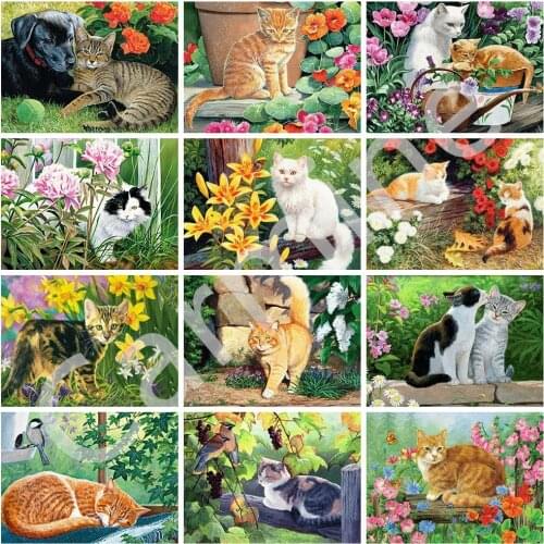 DIY 5D Diamond Painting Cat Cross Stitch Embroidery Animals And Flowers Picture Full Round&Square Drill Spring Home Decoration