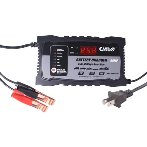 CATBO 6V/12V/24V Automatic Smart Battery Charger, Maintainer for Lead Acid Batteries, Car Battery Charger 210-240V In