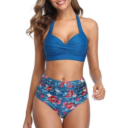 Off Shoulder Bikini 2021 Floral Printed Swimsuit Women Bandeau Swimwear Lace Up Bandage Biquini Vintage Bathing Suit Bikini Set