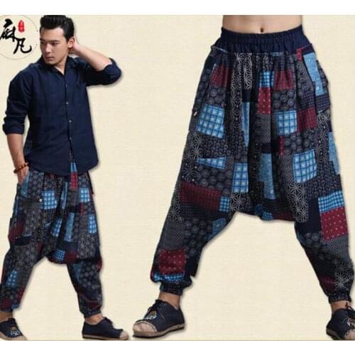 Cotton and linen personality trousers mens skirt pants harem pant mens feet trousers fashion pantalon homme street novelty loose
