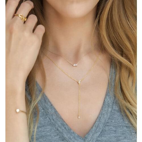 Simple cz lariat Y shape chain sexy women minimall top quality long chain AAA cubic zirconia cz classic Y shape necklace