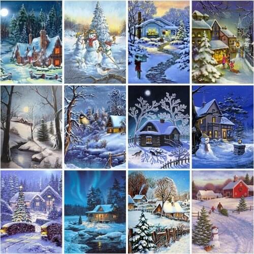 DIY Snow Winter 5D Diamond Painting Full Round Drill Scenic Diamond Embroidery Cross Stitch Mosaic Kits Wall Art Home Decor