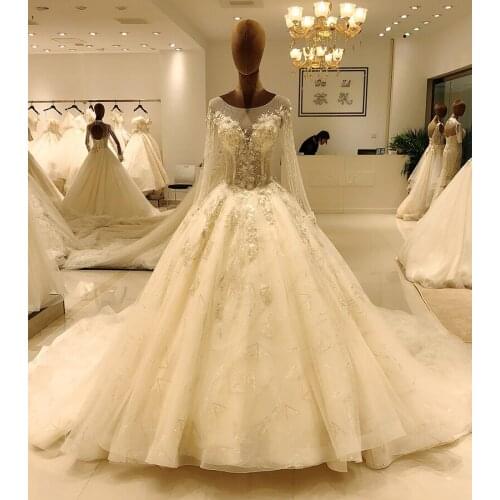 Elegant wesele lace long sleeve ball gown wedding dress off white wedding gowns 2020 tulle bridal gown buy china direct SL-8063