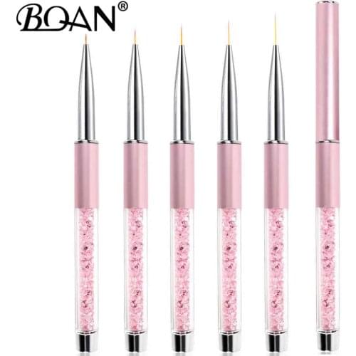 BQAN 5/7/9/11/15mm Pink Crystal Handle Nail Art Gel Brush Nail Art Gel Brush Pen With Cap Nail Art Manicure Tools for UV Gel