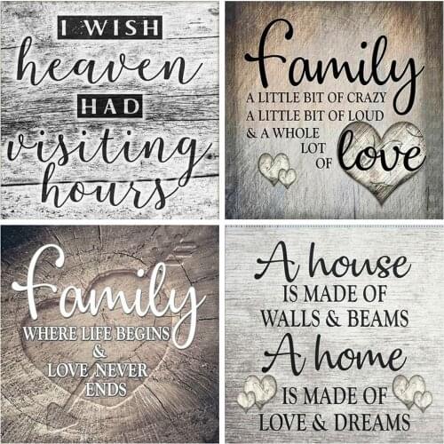 HUACAN 5D DIY Diamond Painting Full Drill Square Cartoon Text Diamond Embroidery Family Rhinestones Mosaic Decor For Home