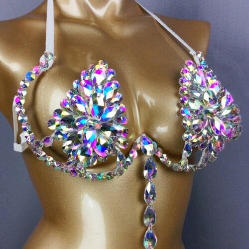 Samba Carnival Bra Nightclub bar party sexy bra Rainbow Stone Belly dancing WIRE BRA
