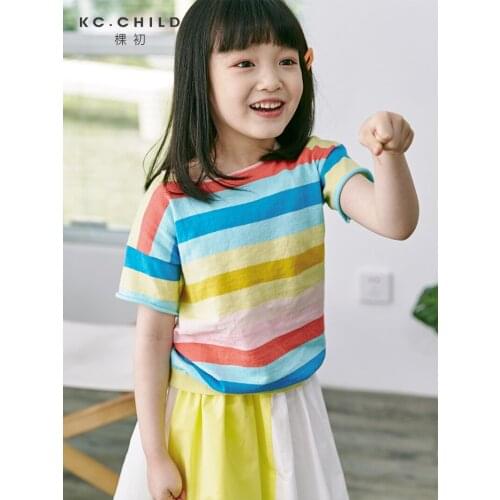 KC.Child 2020 Latest Girls Blouse with Cotton Rainbow Color Kids Knitted Tops Thin For Summer Age2-11Y
