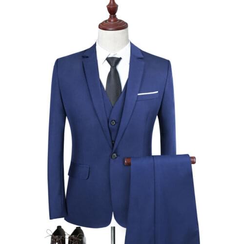 Suit + vest + pants)Men three-piece business fit professional suit Grooms wedding gown/Pure cotton suit in solid color/S-6XL