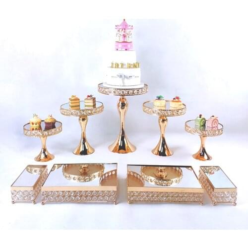 3-15pcs Crystal Cake Stand Set Metal mirror Cupcake stand decorations Dessert Pedestal wedding Party Display cake tray