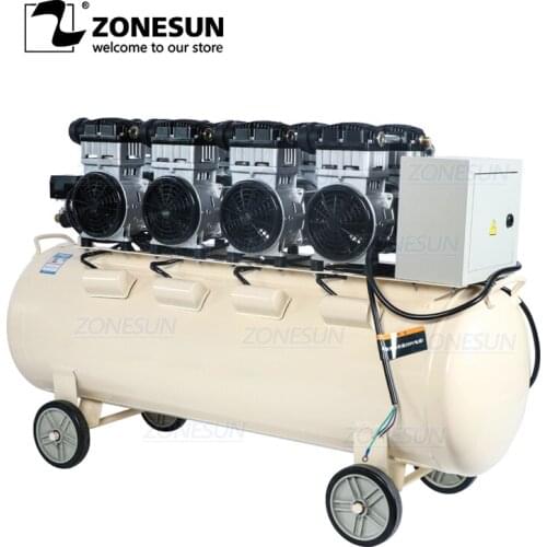 ZONESUN 160L Powerful Pure Copper Piston Type Mute Oil-Free Air Compressor For Dental Woodworking Piant Portable Air Pump