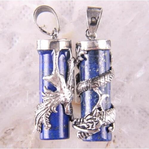 Natural Dragon Phenix Couples Lapis GEM Pendant Jewelry For Gift 2PCS S1052