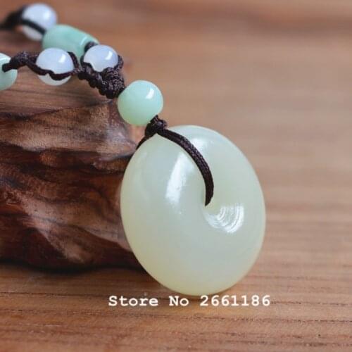 Natural White Green Stone Pendant Carved 25mm Round Peace buckle Gift for Men Women nephrite Jades Jewelry Free Rope