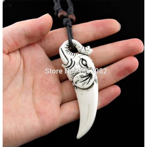 SENHUA Cool Resin Carved Amulet Elephant Teeth Pendant Necklace for Men Womens Talisman Gift YN607