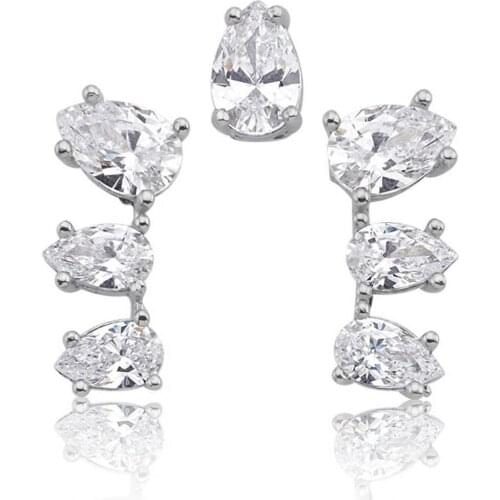 Valori Jewels 1.79 Carat, Zirconia White Pear Gemstone, Rhodium Plated, Sterling Silver Earrings