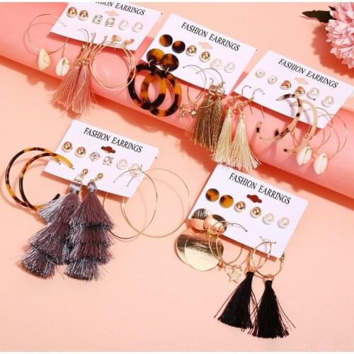 New Womens Earrings Set Tassel Pearl Acrylic Earrings for Women Bohemian Fashion Jewelry 2021 Geometric Kolczyki Hoop Earings