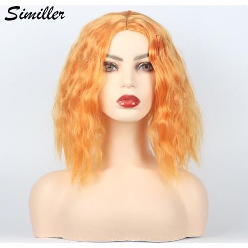 Similler Short Wig Water Wave Orange Central Part Synthetic Wigs for Women Cosplay False Hair Party