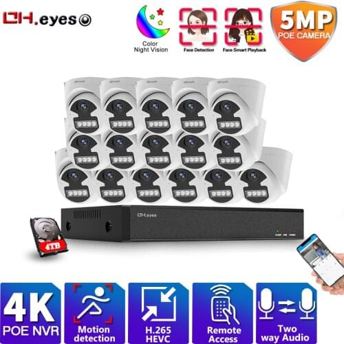 16CH 4K POE NVR Surveillance System 5.0MP Two Way Audio Poe IP Camera 16 Channel NVR Kit Video Surveillance Set IOS Android View