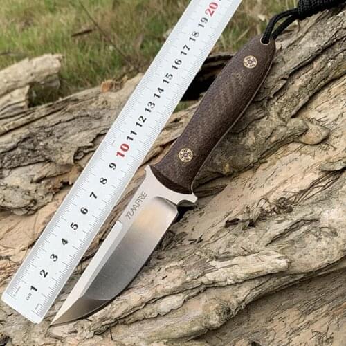 High-end Micarta TUNAFIRE Hunting knife D2 Steel outdoor Self-defense hiking EDC knife send Kydex Sheath