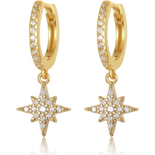 YIZIZAI New 925 Sterling Silver INS Octagonal Star Hoop Earrings Asymmetric Perforation Bohemian Trendy Silver Lady Jewelry