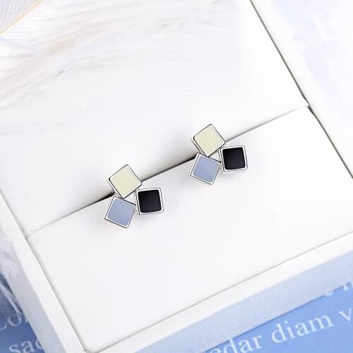 925 Sterling Silver Classic Generous Mixed Color Epoxy Square Stud Earrings For Women Jewelry boucle d'oreille oorbellen S-E799