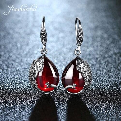 JIASHUNTAI Silver Earrings for Women Peacock Shape Earrings Female Antiallergic 925 Sterling Silver Jewelry Natural Stone
