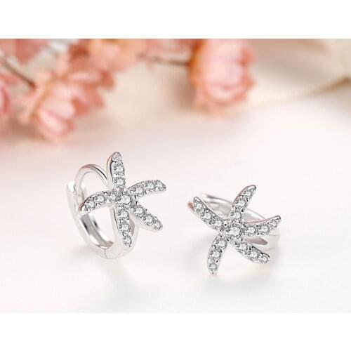 925 Sterling Silver Crystal Starfish Stud Earring For Women Fashion Party Jewelry pendientes Accessories eh1461