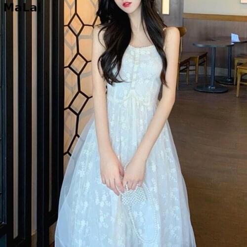 Office Ladies Evening 2021 Summer Korean Style Sleeveless Vintage Midi Dresses Women Casual Floral Design Elegant Strap Dresses