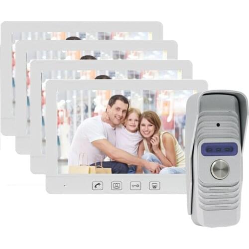 ZHUDELE Luxury 10.1inch Video Intercom Video Door Phone Doorbell 1 Camera 4 Monitors for Home / Office Security System in stock