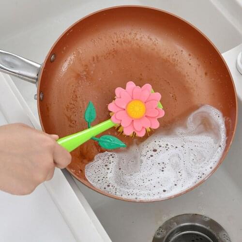 1PC Kitchen Bathroom Family Removable Handle Brush Bottle Bowl Dish Pot Cleaner Sunflower Shaped Cleaning Brush Clean OK 0174