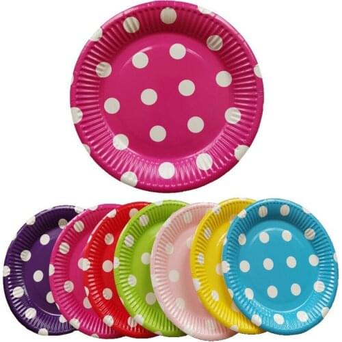 10Pcs 7Inch Lovely Polka Dots Party Tableware Dot Paper Plates Birthday Party Baby Shower Supplies