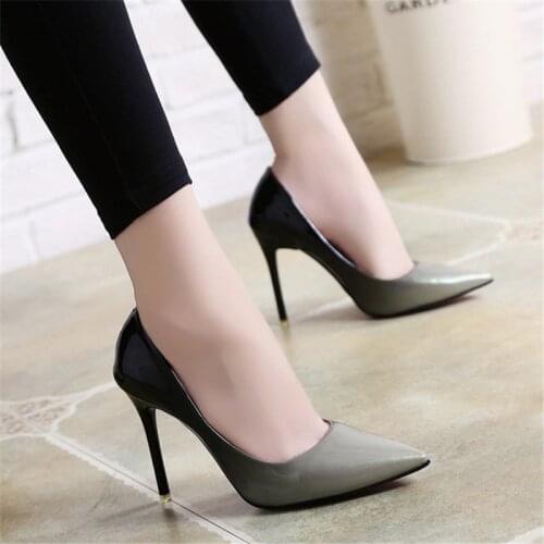 2019 Shadow Women Shoes Pointed Toe Pumps Patent Leather Dress Wine Red 10CM High Heels Boat Shoes Wedding Shoes Zapatos Mujer
