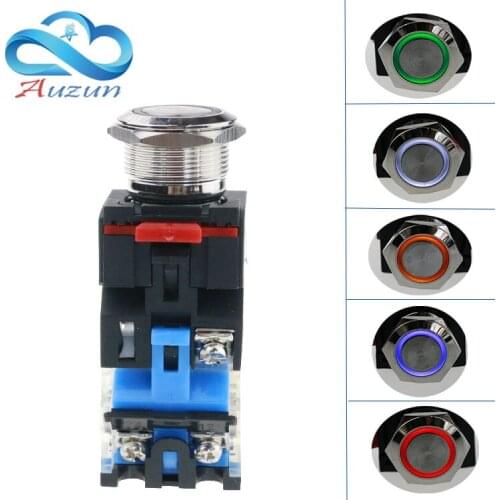 22 mm metal buttons with lamp self-locking 3V.6V.12V.24V.36V.110V220v.380v waterproof rust red, green and yellow blue and white