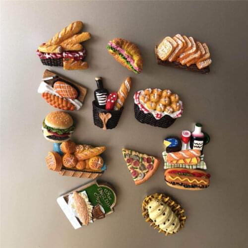3D Resin Simulation Bread Fridge Magnet Travel Souvenir Kitchen Baking Tools Fridge Decoration Message Post Sticker