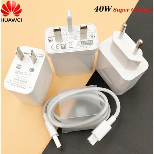 Original Huawei Superchager 10V4A EU/US/UK Power Adapter 5A Type C Cable For P40 P30 P20 Pro Mate 30 20 Pro Honor 10X 20 V20 V30