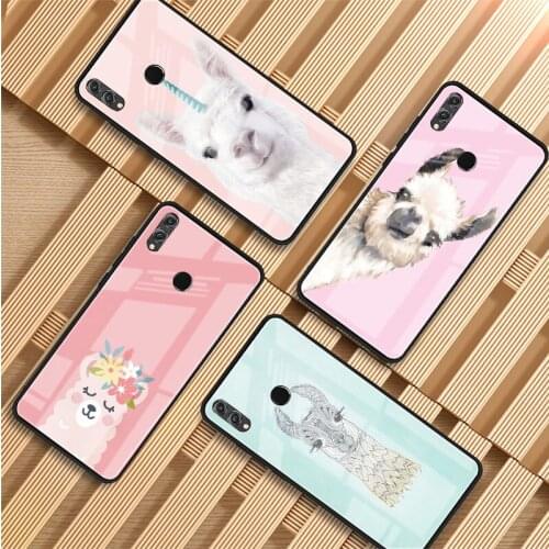 Cartoon Lama Llama Alpacas Animal Tempered Glass Phone Case For Huawei P20 P30 P40 P40 Lite Pro Psmart Mate 20 30 Cover Shell