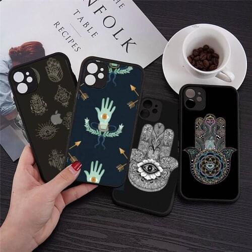 Hamsa Finger writing Phone Cases Transparent Matte for iPhone 7 8 11 12 s mini pro X XS XR MAX Plus cover funda