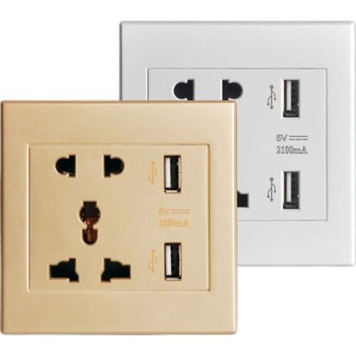 DepoGuye AC 110-250V UK Standard Socket Panel, 5V 2.1A Dual USB Mobile Phone Charger International Universal Power Outlet 86mm