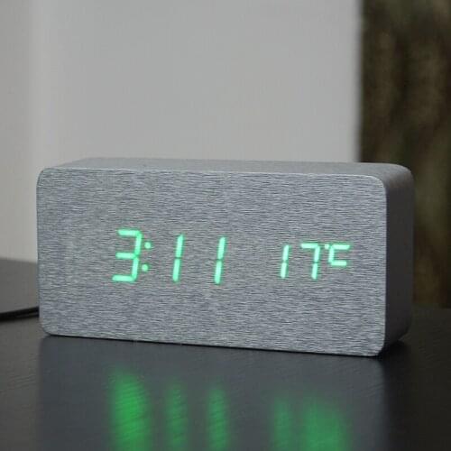 FiBiSonic Wooden Alarm Clock Temperature Sound Control Led Digital Clock Antique Style Electronic Table Alarm Clock