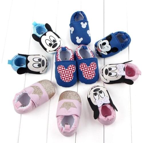 Disney baby shoes spring and autumn toddler shoes boys and girls soft bottom cartoon Mickey cotton shoes 0-1 years old