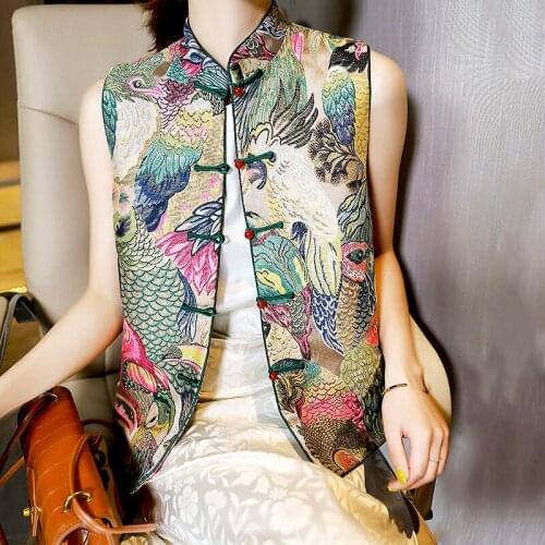 Chinese Style Elegant Party Coat Women Elegant Vest Womens Tops Spring Woman Floral Printed Vest Sleeveless Outerwear LS120